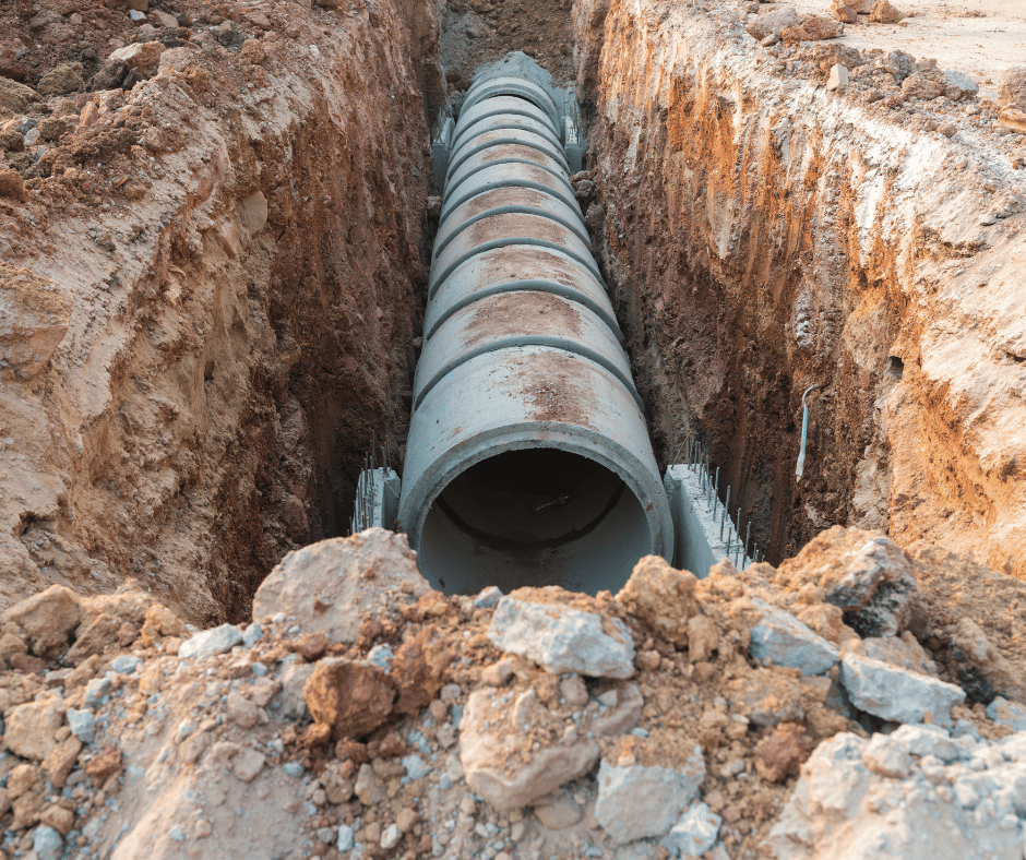 concrete drainage pipe laying during construction phase
